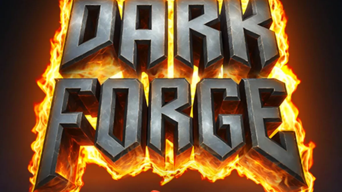 Tampilan visual slot Dark Forge dengan tema pandai besi iblis dan api neraka