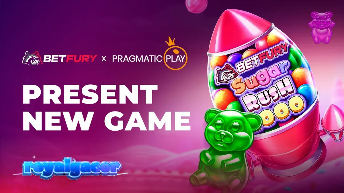 Tampilan visual cerah dan penuh warna dari slot BetFury Sugar Rush 1000